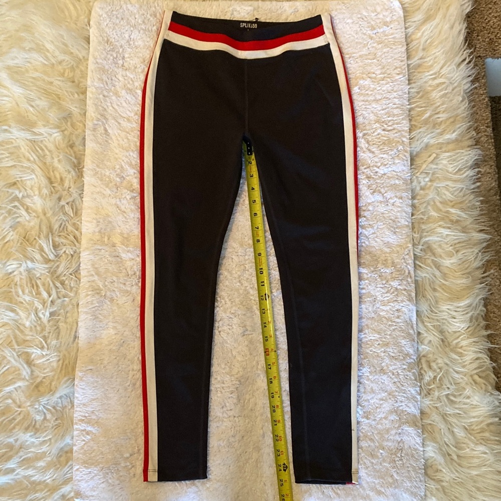 Splits59 Black Leggings with Red and White Stripe Trim